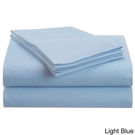Amay Egyptian Cotton 600-Thread Count 4-PCs Sheet Set Fits Easily Fit upto 15" Inch Deep Pockets Solid( Twin XL, Light Blue )