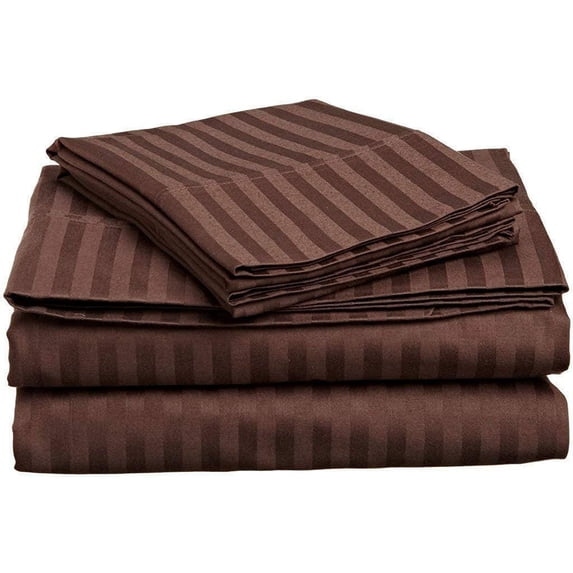 Amay Egyptian Cotton 600-Thread Count 4-PCs Sheet Set Fits Easily Fit upto 15" Inch Deep Pockets Stripe( Grand King, Chocolate )
