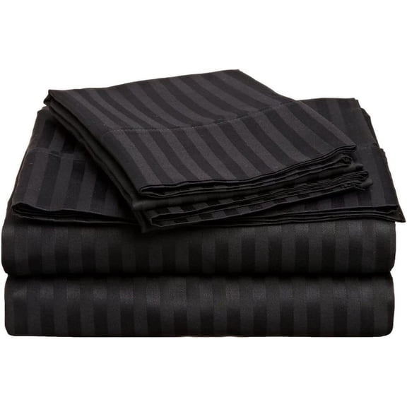 Amay Egyptian Cotton 600-Thread Count 4-PCs Sheet Set Fits Easily Fit upto 15" Inch Deep Pockets Stripe( King, Black )