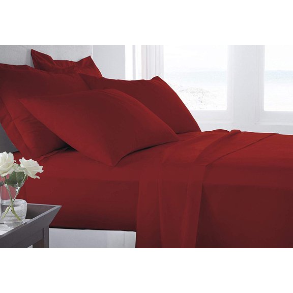 Amay Egyptian Cotton 600-Thread Count 4-PCs Sheet Set Fits Easily Fit upto 9-12" Inch Deeps Solid Pattern ( Twin XL, Burgundy )