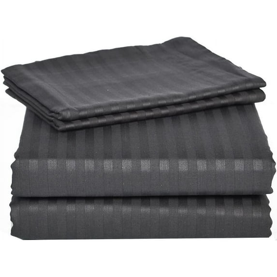 Amay Egyptian Cotton 600-Thread Count 4-PCs Sheet Set Fits Easily Fit upto 9-12" Inch Deeps Stripe Pattern ( Queen, Dark Grey )
