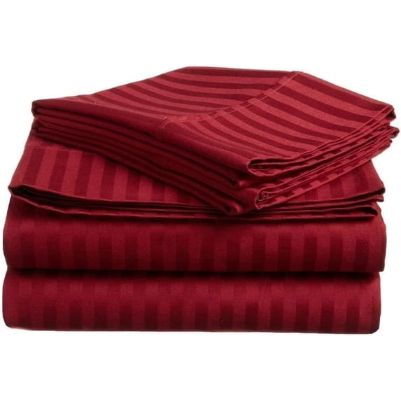 Amay Egyptian Cotton 600-Thread Count 4-PCs Sheet Set Fits Easily Fit upto 9-12" Inch Deeps Stripe Pattern ( Twin XL, Burgundy )