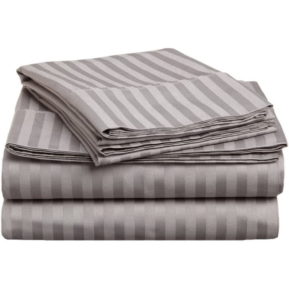 Amay Egyptian Cotton 600-Thread Count 6-PCs Sheet Set Fits Easily Fit upto 15" Inch Deep Pockets Stripe( Queen, Silver Grey )