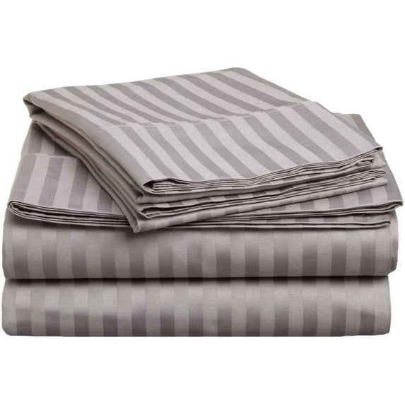 Amay Egyptian Cotton 600TC 4-PCs Sheet Set Fits Easily Fit upto 15" Inch Deeps Stripe Pattern ( RV King, Silver Grey )
