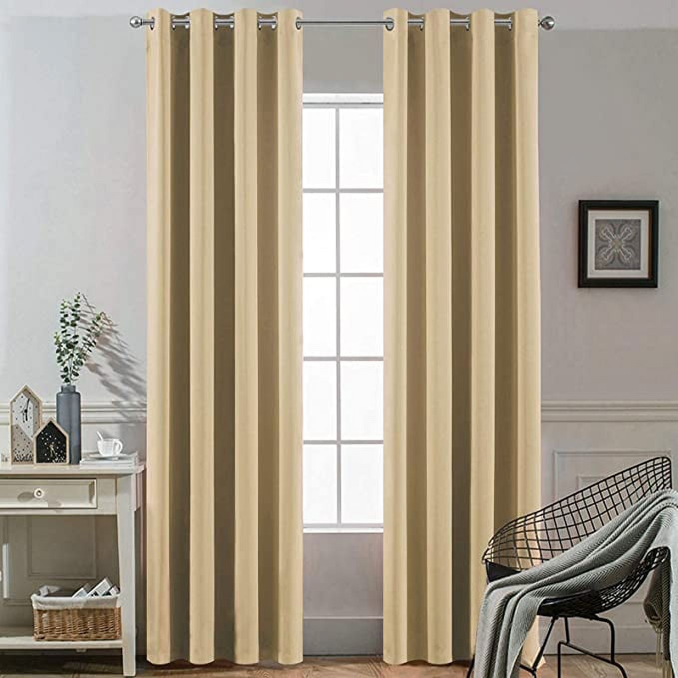 Amay Grommet Blackout Curtain Panel Beige 100 Inch Wide by 72 Inch Long -1Panel
