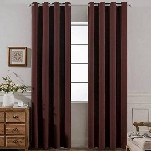 Amay Grommet Blackout Curtain Panel Brown 84 Inch Wide by 120 Inch Long -1Panel