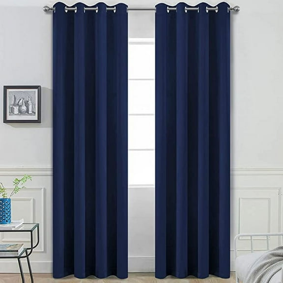 Amay Grommet Top Blackout Curtain Panel Navy Blue 150 inch Wide by 132 inch Long-1 Panel