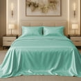 thumbnail image 1 of Amay Luxury Satin Silk Bed Sheet Set - 4 Piece Bedding Set with Fitted Sheet, Flat Sheet & 2 Pillowcases - Ultra Soft, Smooth, Wrinkle Resistant ( Full, Aqua ), 1 of 6