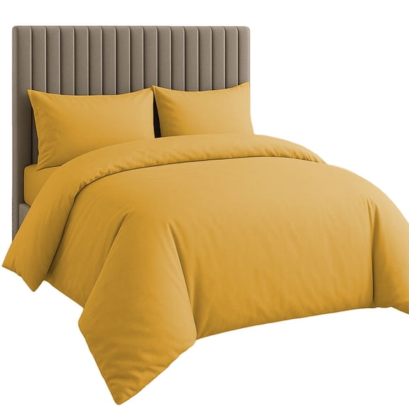 Amay Organic Cotton Duvet Cover Set, 3 Piece, 500 Thread Count, California King Size Bedding Set Gold Solid Luxury Comforter Quilt Cover with Zipper & Ties