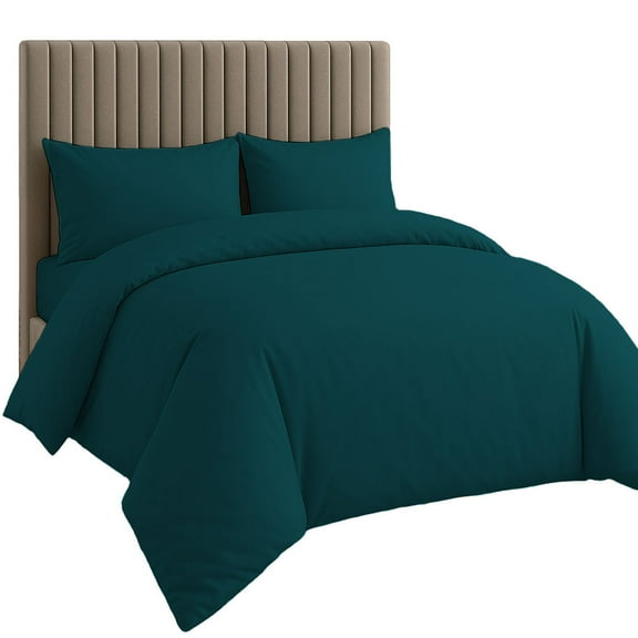 Amay Organic Cotton Duvet Cover Set, 3 Piece, 500 Thread Count, Full Size Bedding Set Teal Solid Luxury Comforter Quilt Cover with Zipper & Ties