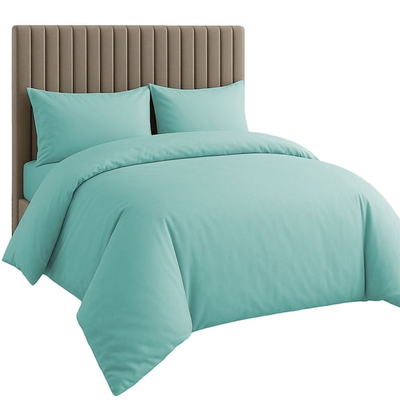 Amay Organic Cotton Duvet Cover Set, 3 Piece, 500 Thread Count, Twin Size Bedding Set Aqua Solid Luxury Comforter Quilt Cover with Zipper & Ties