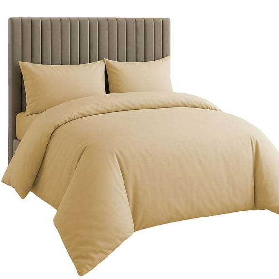 Amay Organic Cotton Duvet Cover Set, 3 Piece, 500 Thread Count, Twin Size Bedding Set Beige Solid Luxury Comforter Quilt Cover with Zipper & Ties