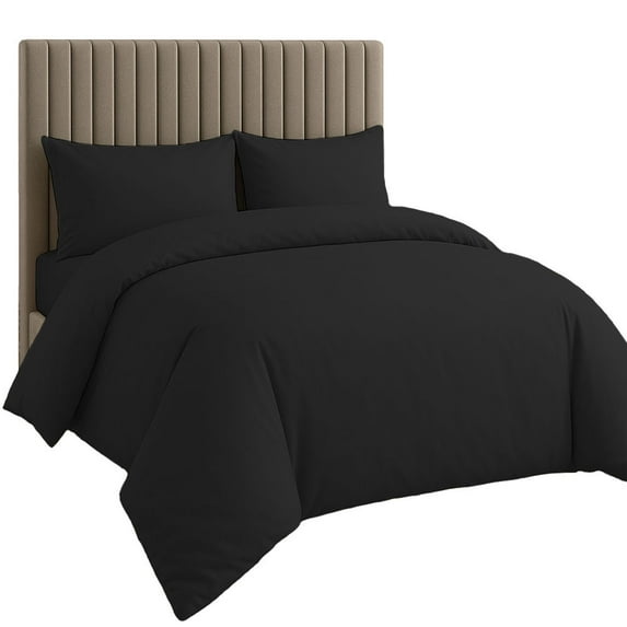 Amay Organic Cotton Duvet Cover Set, 3 Piece, 500 Thread Count, Twin Size Bedding Set Black Solid Luxury Comforter Quilt Cover with Zipper & Ties