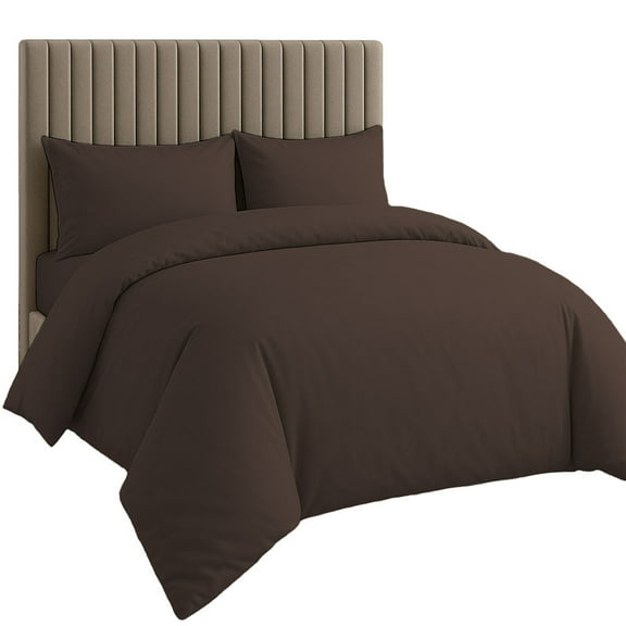 Amay Organic Cotton Duvet Cover Set, 3 Piece, 500 Thread Count, Twin Size Bedding Set Chocolate Solid Luxury Comforter Quilt Cover with Zipper & Ties