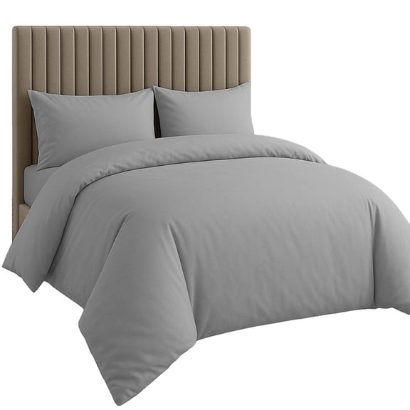 Amay Organic Cotton Duvet Cover Set, 3 Piece, 500 Thread Count, Twin Size Bedding Set Silvery Grey Solid Luxury Comforter Quilt Cover with Zipper & Ties