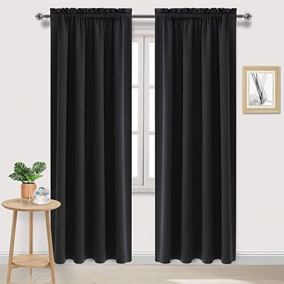 Amay Rod Pocket Curtain Panel Black 150 Inch Wide by 72 Inch Long-1 Panel