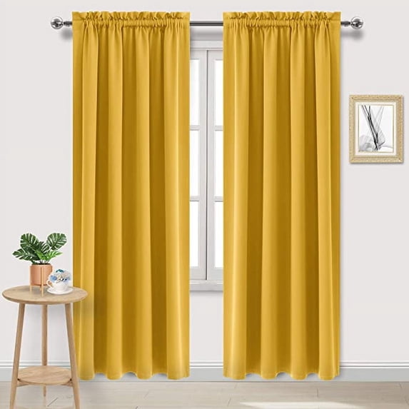 Amay Rod Pocket Curtain Panel Draperies Yellow/Gold 72 Inch Wide by 84 Inch Long-1 Panel
