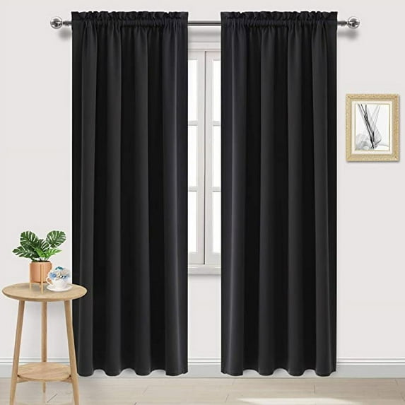 Amay Room Darkening Rod Pocket Curtain Panel Draperies Black 52 Inch Wide by 108 Inch Long-1 Panel