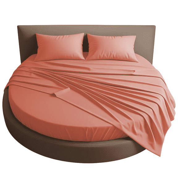 Amay Round Bed Sheet Set, 76-Inch Diameter, 12 Inch Pocket, 4-Piece, 500 Thread Count, 100% Cotton, Soft & Breathable, Peach