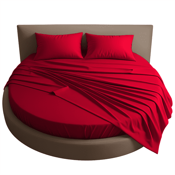 Amay Round Bed Sheet Set, 76-Inch Diameter, 12 Inch Pocket, 4-Piece, 500 Thread Count, 100% Cotton, Soft & Breathable, Red