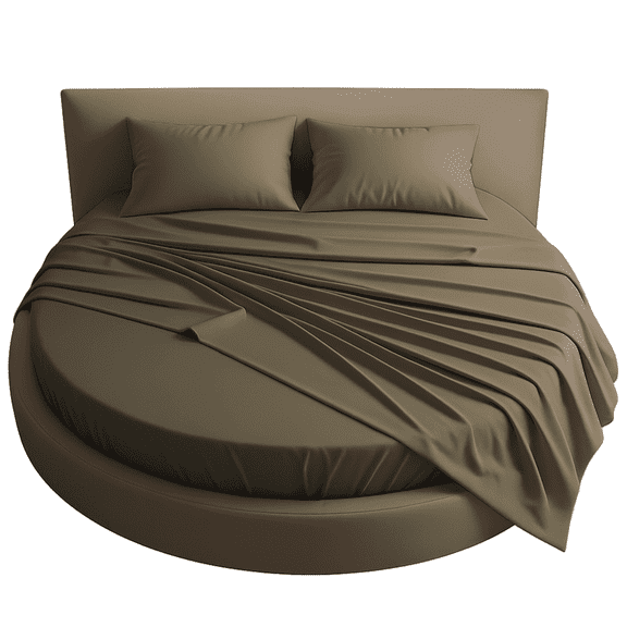 Amay Round Bed Sheet Set, 76-Inch Diameter, 12 Inch Pocket, 4-Piece, 500 Thread Count, 100% Cotton, Soft & Breathable, Taupe
