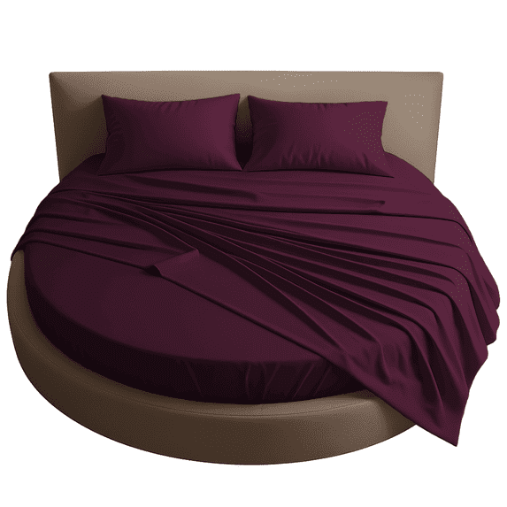 Amay Round Bed Sheet Set, 76-Inch Diameter, 15 Inch Pocket, 4-Piece, 500 Thread Count, 100% Cotton, Soft & Breathable, Wine