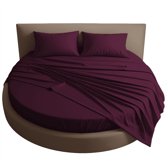 Amay Round Bed Sheet Set, 76-Inch Diameter, 15 Inch Pocket, 4-Piece, 500 Thread Count, 100% Cotton, Soft & Breathable, Wine