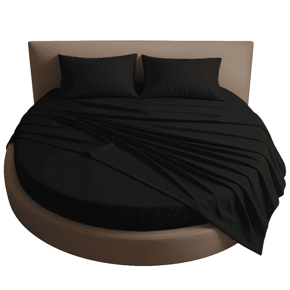 Amay Round Bed Sheet Set, 76-Inch Diameter, 18 Inch Pocket, 4-Piece, 500 Thread Count, 100% Cotton, Soft & Breathable, Black