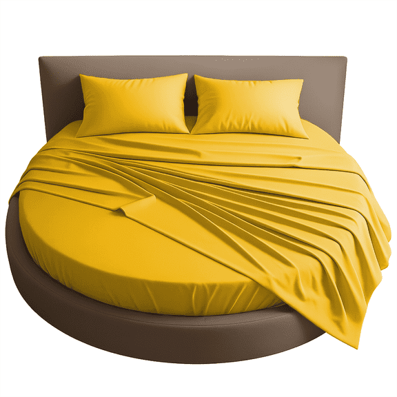 Amay Round Bed Sheet Set, 76-Inch Diameter, 18 Inch Pocket, 4-Piece, 500 Thread Count, 100% Cotton, Soft & Breathable, Gold