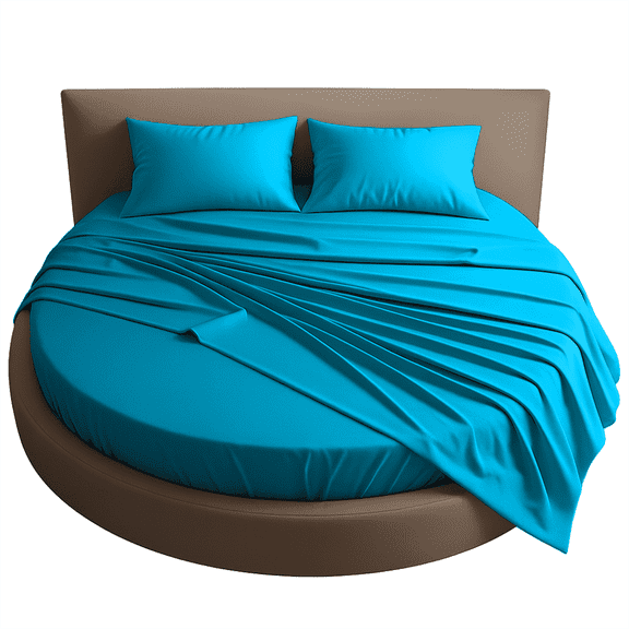 Amay Round Bed Sheet Set, 76-Inch Diameter, 18 Inch Pocket, 4-Piece, 500 Thread Count, 100% Cotton, Soft & Breathable, Turquoise