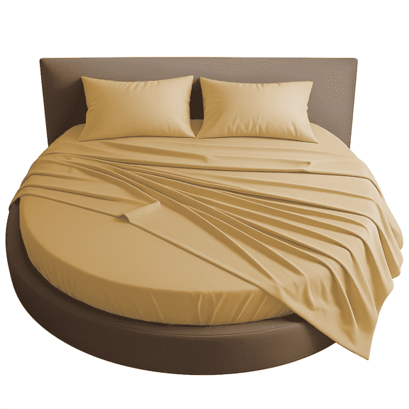 Amay Round Bed Sheet Set, 76-Inch Diameter, 24 Inch Pocket, 4-Piece, 500 Thread Count, 100% Cotton, Soft & Breathable, Beige