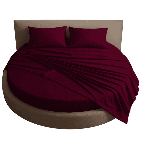 Amay Round Bed Sheet Set, 76-Inch Diameter, 24 Inch Pocket, 4-Piece, 500 Thread Count, 100% Cotton, Soft & Breathable, Burgundy