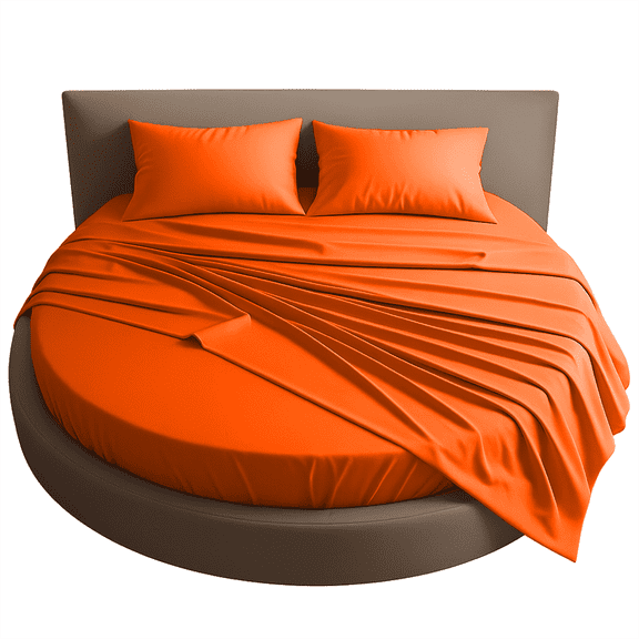 Amay Round Bed Sheet Set, 76-Inch Diameter, 24 Inch Pocket, 4-Piece, 500 Thread Count, 100% Cotton, Soft & Breathable, Orange