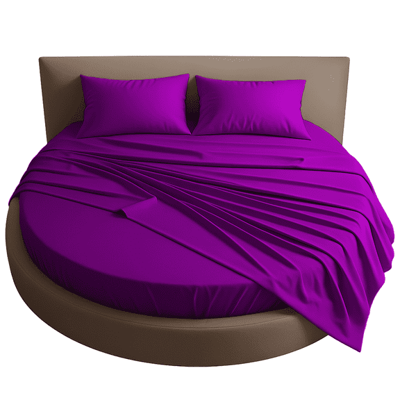 Amay Round Bed Sheet Set, 80-Inch Diameter, 18 Inch Pocket, 4-Piece, 500 Thread Count, 100% Cotton, Soft & Breathable, Purple