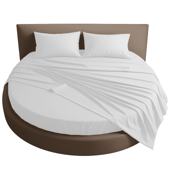 Amay Round Bed Sheet Set, 96-Inch Diameter, 18 Inch Pocket, 4-Piece, 500 Thread Count, 100% Cotton, Soft & Breathable, White