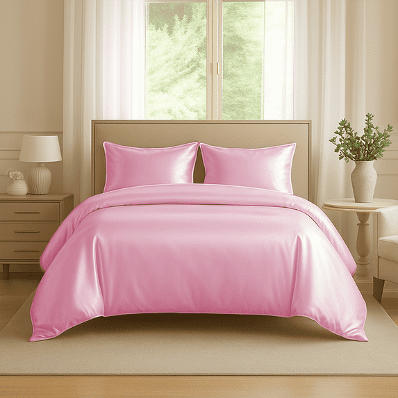 Amay Satin Silk Alaskan King Duvet Cover Set (120"×120", Baby Pink ) – Ultra-Luxury Feel – Ideal for Family Beds, Extra-Large Master Suites – 3-Piece Set