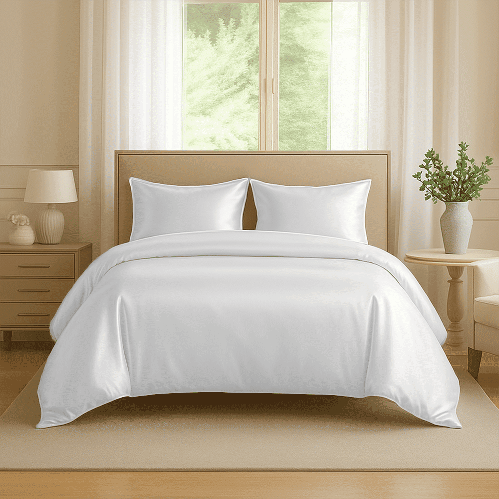 Amay Satin Silk Alaskan King Duvet Cover Set (120"×120", White) – Ultra-Luxury Feel – Ideal for Family Beds, Extra-Large Master Suites – 3-Piece Set