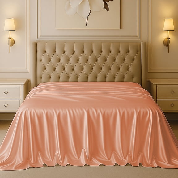 Amay Satin Silk Flat Sheet – RV King, Peach– Smooth, Silky Bedding for Guest Room, Kids’ Room, Dorm, or Master Bedroom – Lightweight and Easy Care