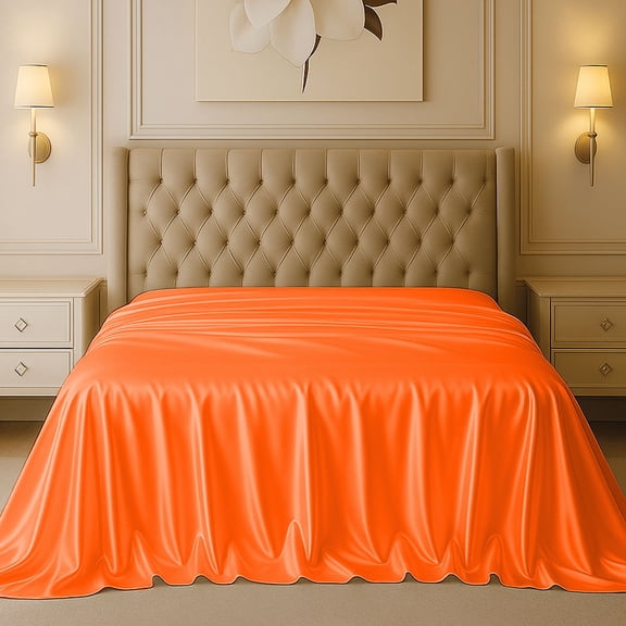 Amay Satin Silk Flat Sheet – Twin, Orange– Smooth, Silky Bedding for Guest Room, Kids’ Room, Dorm, or Master Bedroom – Lightweight and Easy Care