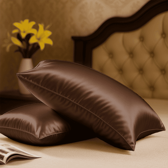 Amay Satin Silk Pillow Case King Size 20x36 Chocolate Solid Ultra Smooth Cooling Satin Pillow Cover Anti-Frizz & Skin-Friendly – Premium Silk Feel Pillowcase for Better Sleep