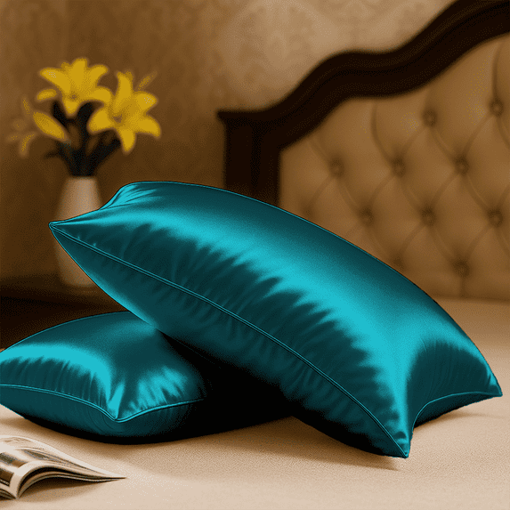 Amay Satin Silk Pillow Case King Size 20x36 Teal Solid Ultra Smooth Cooling Satin Pillow Cover Anti-Frizz & Skin-Friendly – Premium Silk Feel Pillowcase for Better Sleep