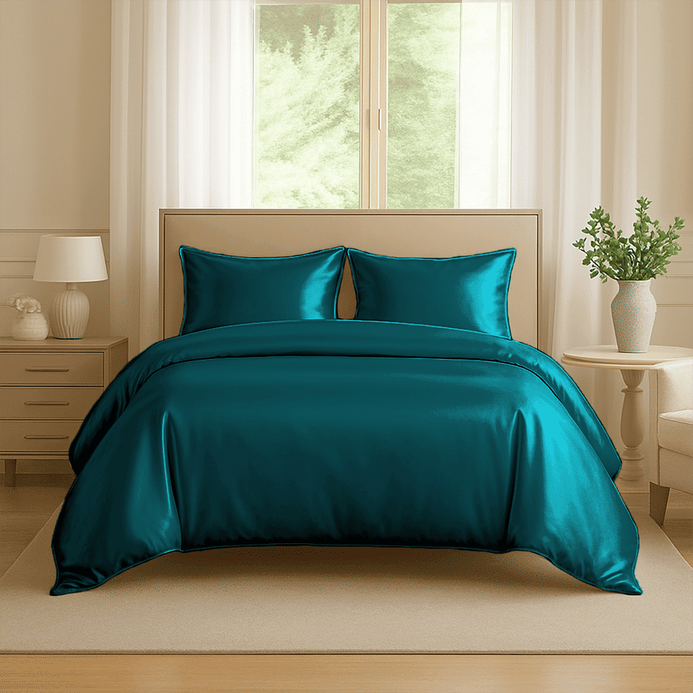 Amay Satin Silk Queen Duvet Cover Set...