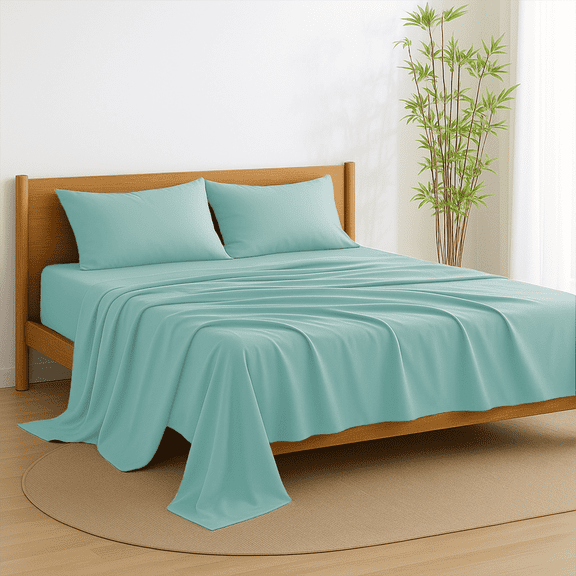Amay 500 Thread Count Cotton Bed Sheet Set, 4-Piece Deep Pocket Bedding Set, Soft & Breathable All-Season Sheets, Alaskan King, Aqua