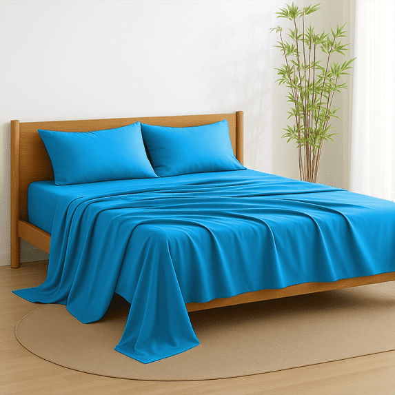 Amay Soft Luxury Organic Cotton Alaskan King Bed Sheet Set, 4-Piece, 500 Thread Count, Deep Pocket, Soft, Comfortable, All-Season Bedding, Turquoise
