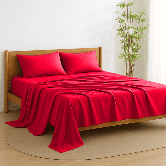 Amay Soft Luxury Organic Cotton Twin Bed Sheet Set, 4-Piece, 500 Thread Count, Deep Pocket, Soft, Comfortable, All-Season Bedding, Red