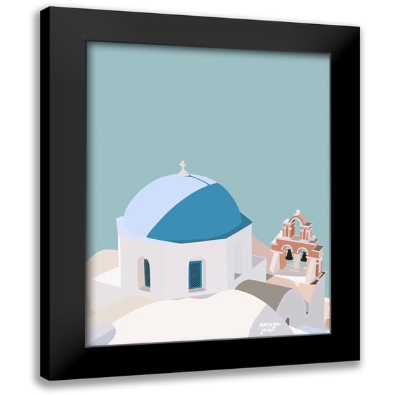 Amaya 12x14 Black Modern Framed Museum Art Print Titled - Santorini Blue