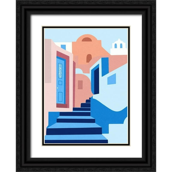 Amaya 18x24 Black Ornate Wood Framed with Double Matting Museum Art Print Titled - Walk In Greece