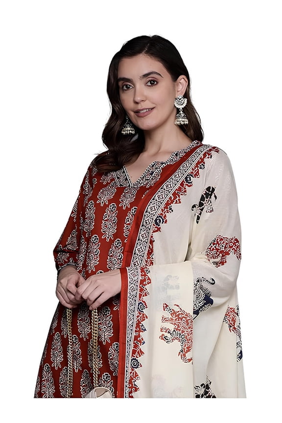 Women's Pure Cotton Printed Straight Kurta Set with Palazzo Pants & Dupatta- Ethnic Wear - Indian Ethnic Traditional Wear Kurta Set