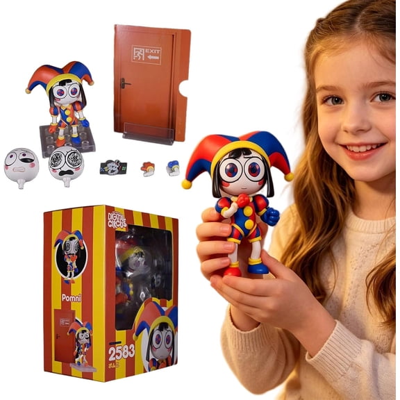 Amaz-ing Circus Pomni Figures with Replaceable Face & Accessories, Circus Cute Cartoon Character Figures, Collectible Desk Decor Gift for Anime Fans