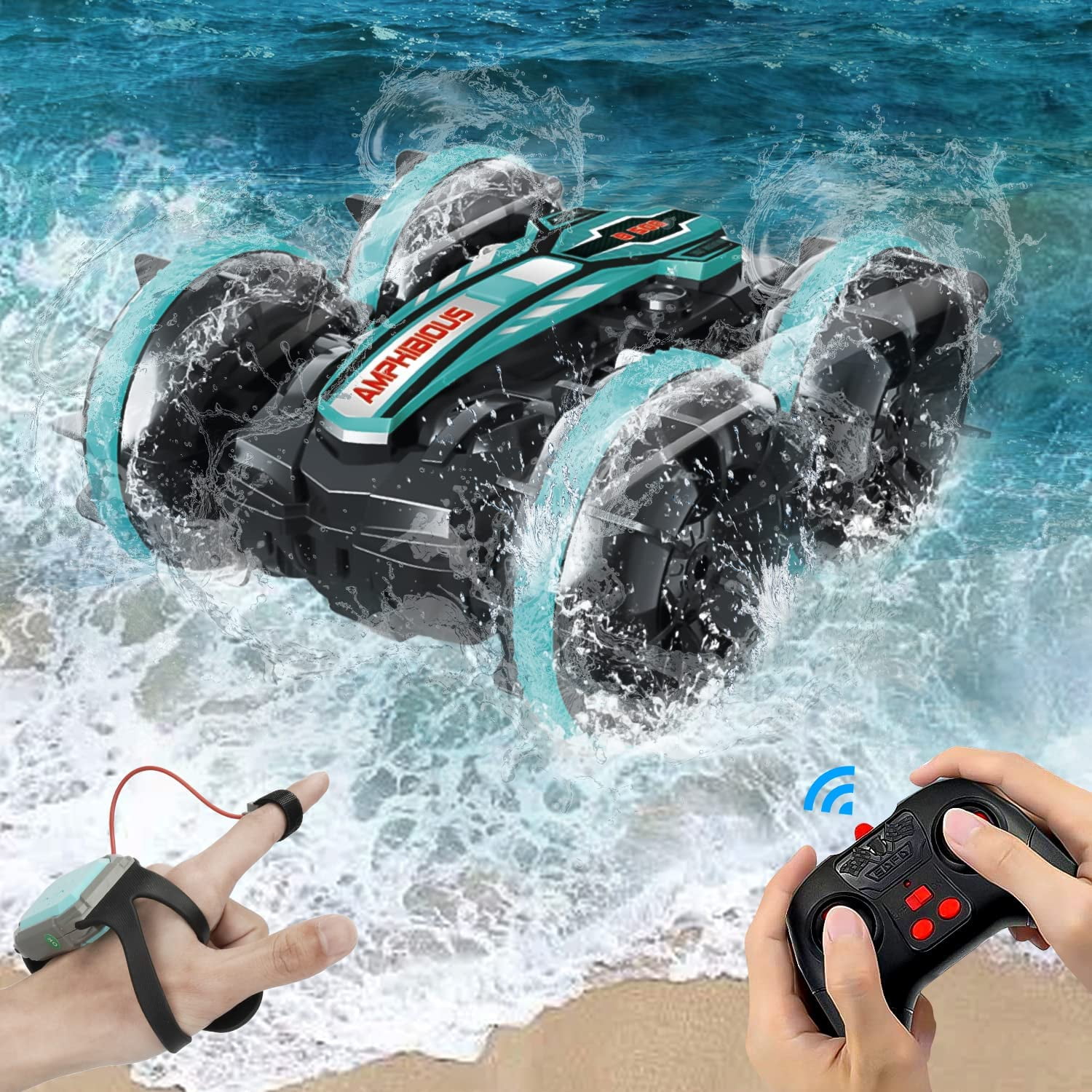 AmazeFun Amphibious Remote Control Car, 2.4GHz Gesture Sensor 4WD Remote Control Boat,360